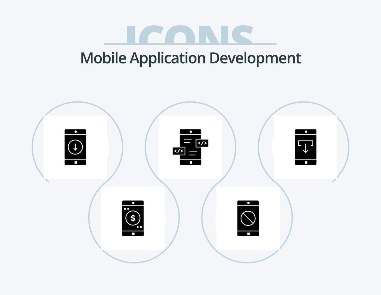 Mobile Application Development Glyph Icon Pack 5 Icon Design. data. mobile. mobile. div. app development vector