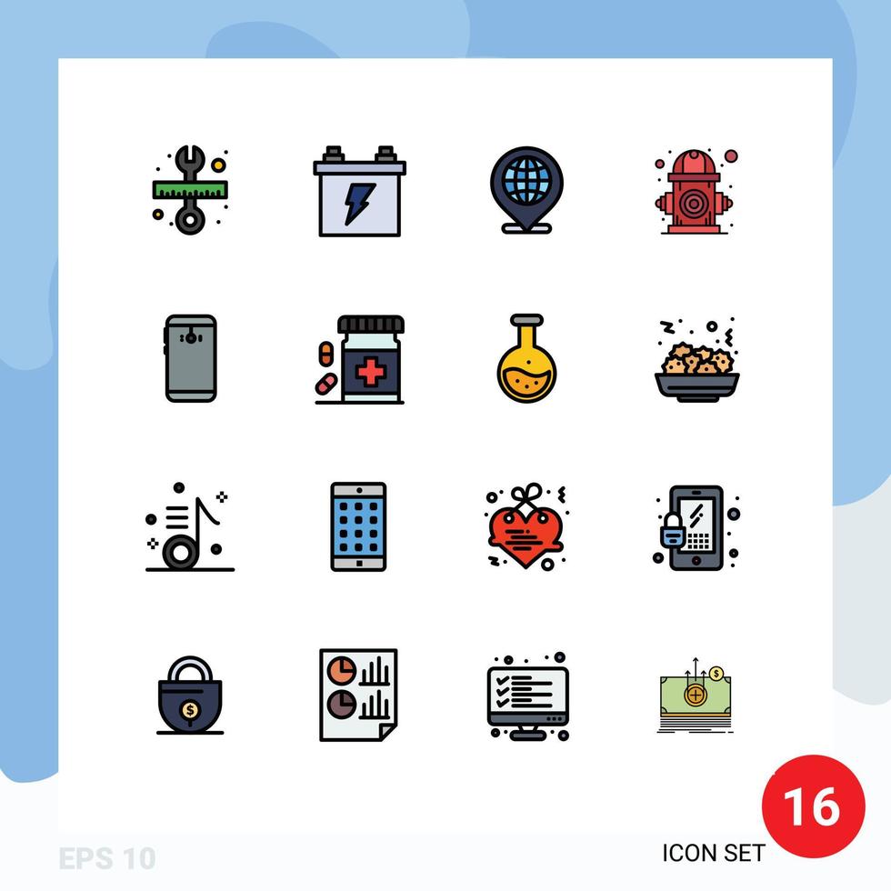 Mobile Interface Flat Color Filled Line Set of 16 Pictograms of phone life global environment city Editable Creative Vector Design Elements