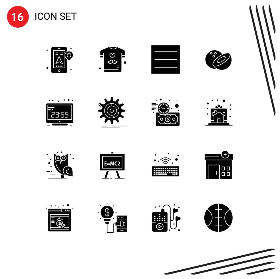 Set of 16 Modern UI Icons Symbols Signs for setting computer time hamburger computer clock clock Editable Vector Design Elements