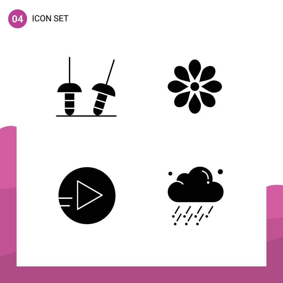 Set of Commercial Solid Glyphs pack for fencing play flower flower rain Editable Vector Design Elements