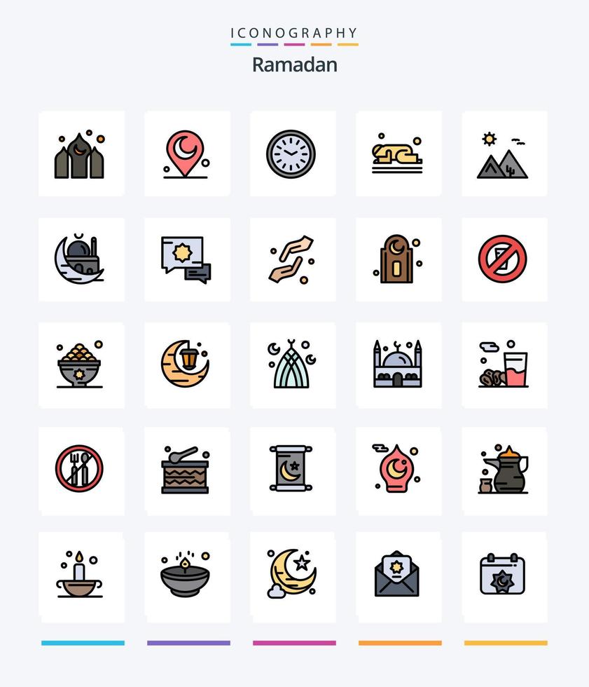 Creative Ramadan 25 Line FIlled icon pack  Such As arabia. prayer. dinner. namaz. islam vector