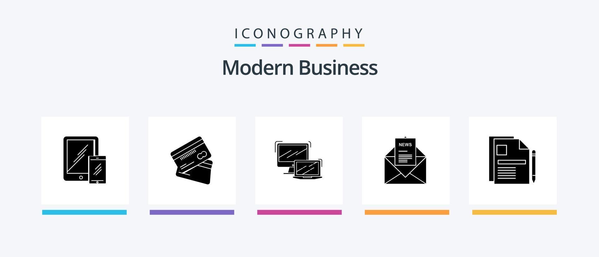 Modern Business Glyph 5 Icon Pack Including news. macbook. credit card. laptop. computer. Creative Icons Design vector