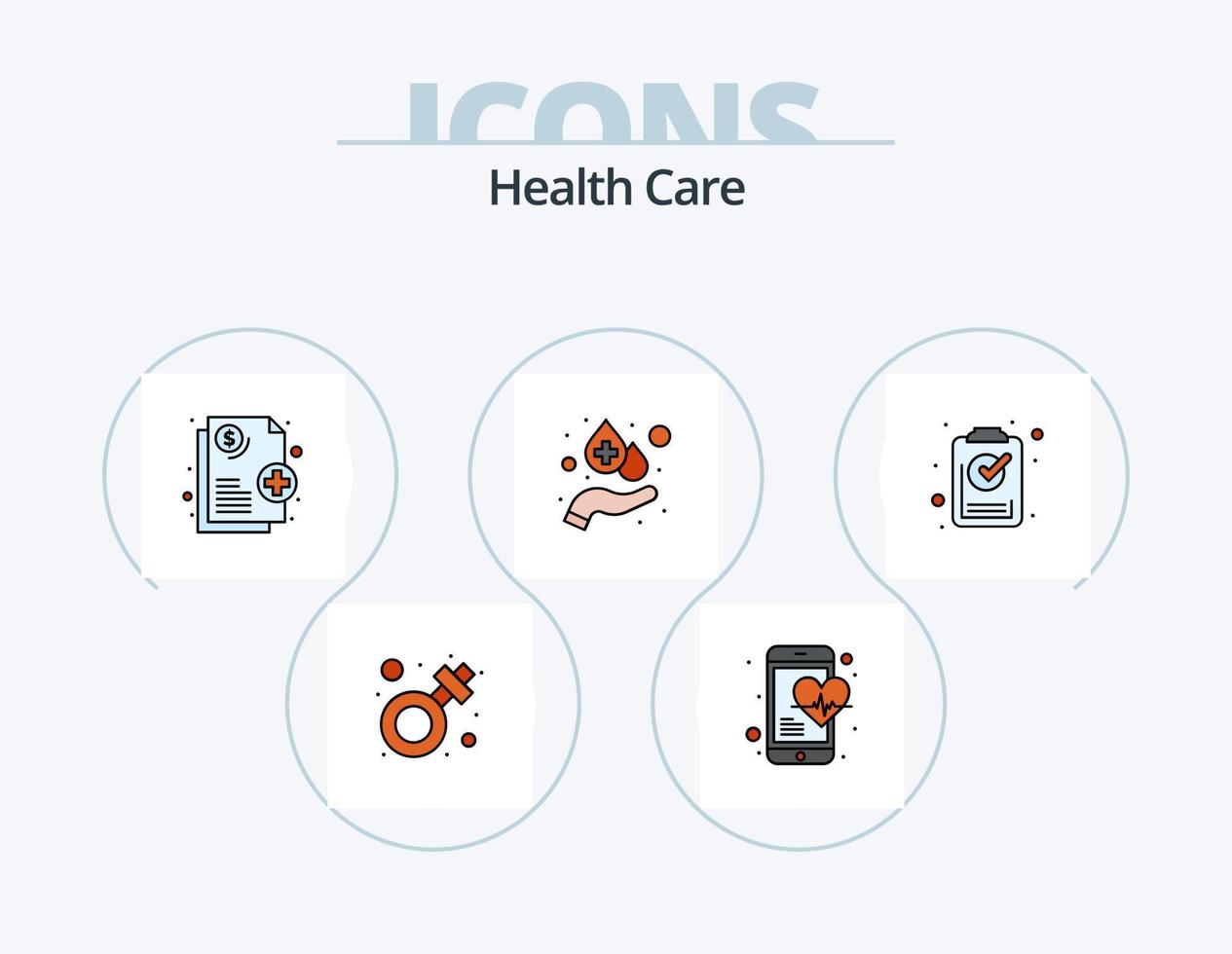 Health Care Line Filled Icon Pack 5 Icon Design. hospital. tubes. diagnosis. test. chemical vector