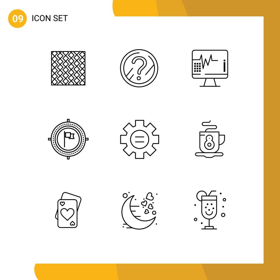 Set of 9 Commercial Outlines pack for deadline aim faq medical heartbeat Editable Vector Design Elements