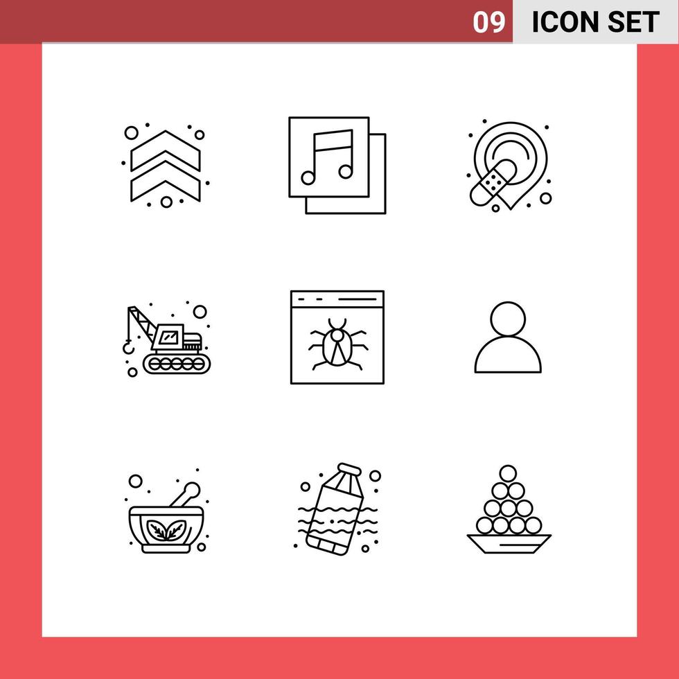 Set of 9 Commercial Outlines pack for develop browser band app machinery Editable Vector Design Elements