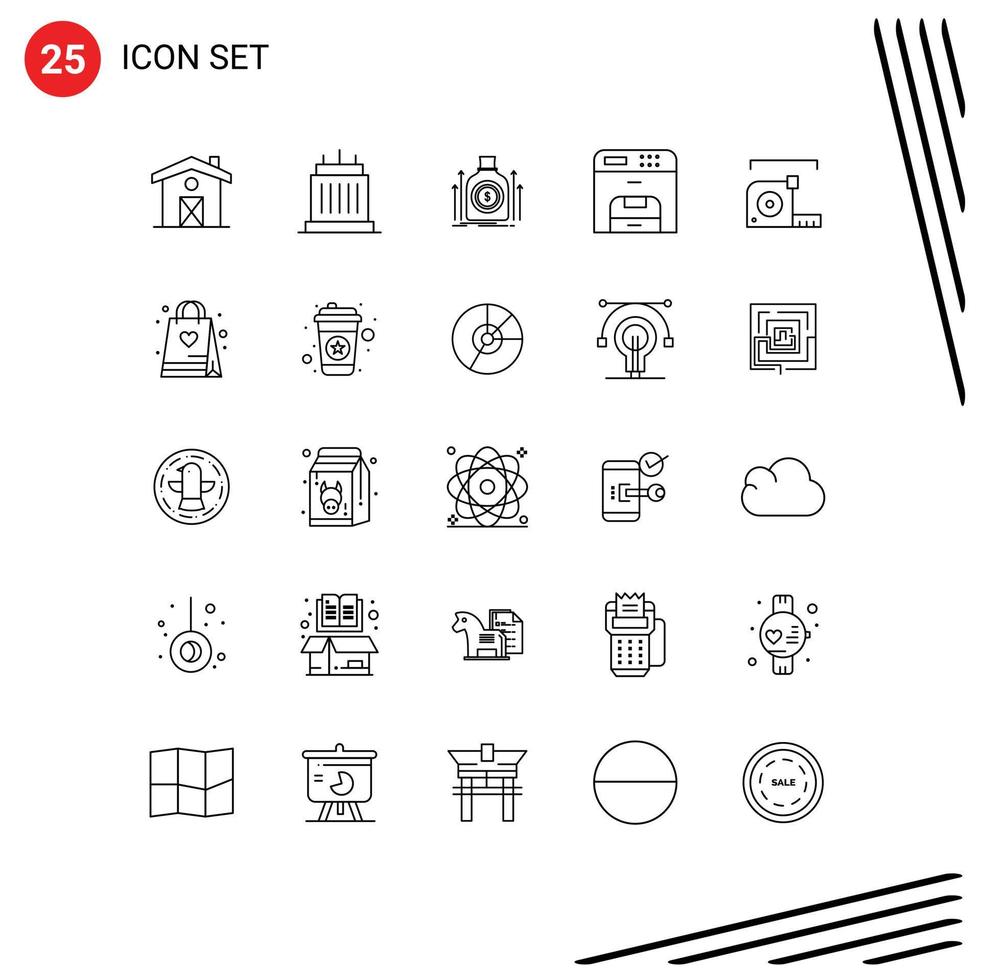 Modern Set of 25 Lines Pictograph of measure machine bag device loan Editable Vector Design Elements