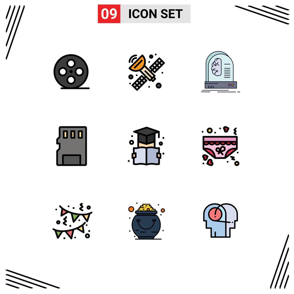 9 Filledline Flat Color concept for Websites Mobile and Apps bookmark sd brain memory card card Editable Vector Design Elements