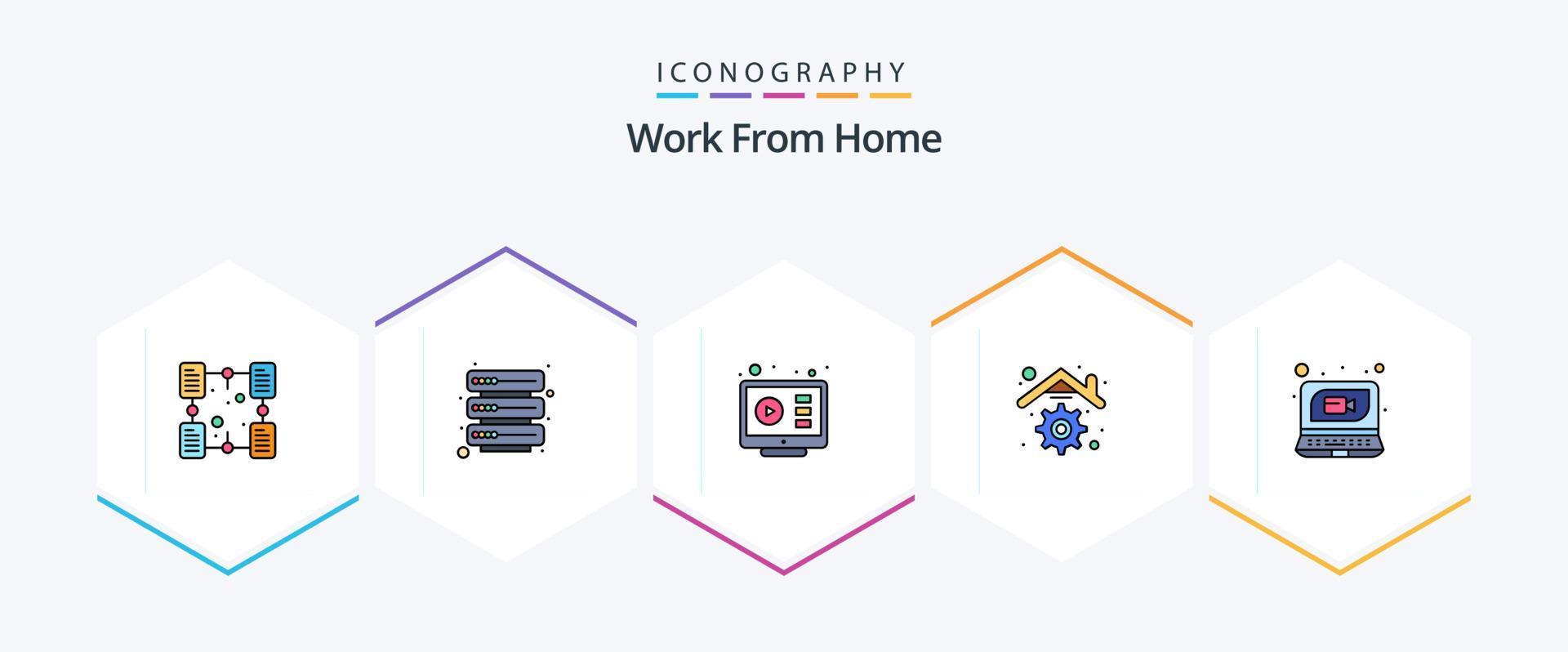 Work From Home 25 FilledLine icon pack including call. house. communication. home. tutorial vector