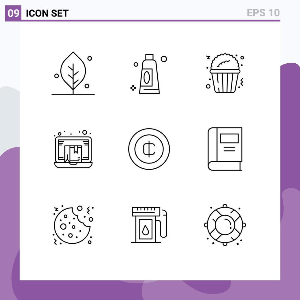 9 Universal Outlines Set for Web and Mobile Applications coin online fast food laptop e Editable Vector Design Elements