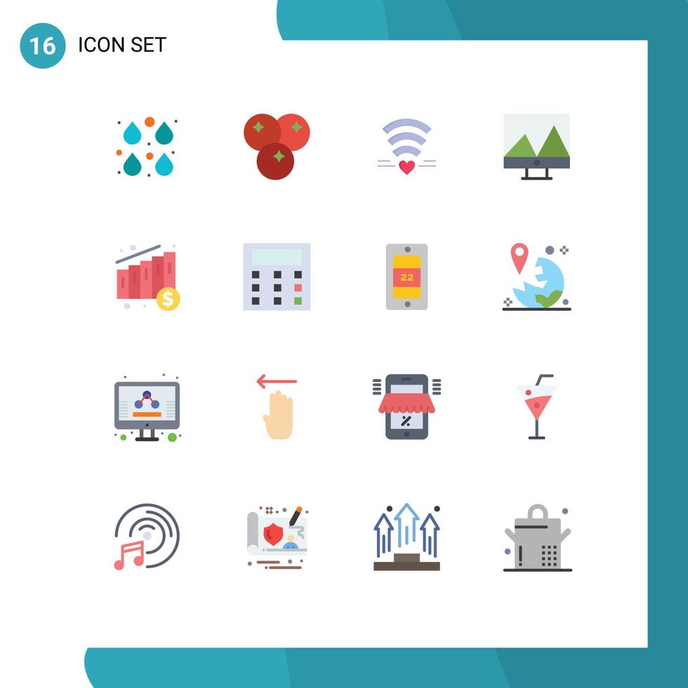 conjunto de pictogramas de 16 colores planos simples de gráfico gráfico comida pantalla corazón paquete editable de elementos de diseño de vectores creativos