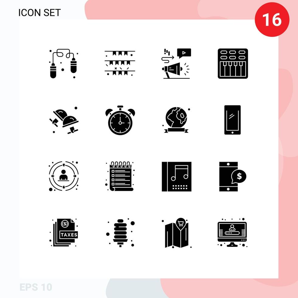 16 Creative Icons Modern Signs and Symbols of cufflink sound advertising multimedia cinema Editable Vector Design Elements