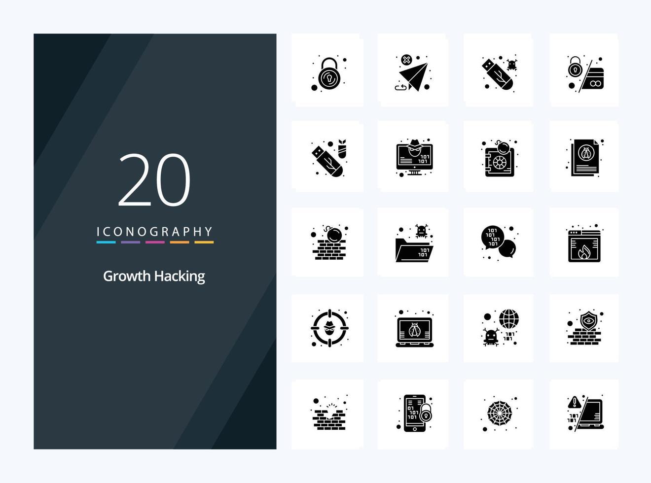 20 Hacking Solid Glyph icon for presentation vector