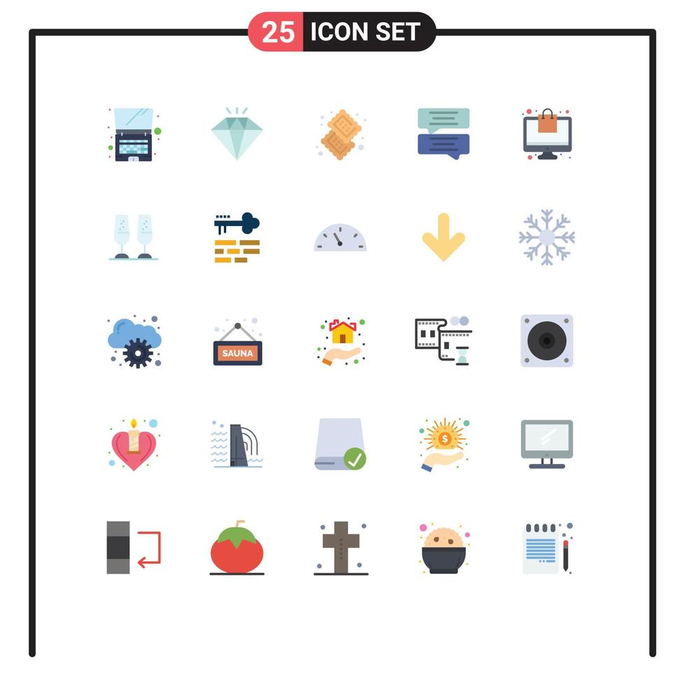 Editable Vector Line Pack of 25 Simple Flat Colors of bag online dessert ecommerce chat Editable Vector Design Elements
