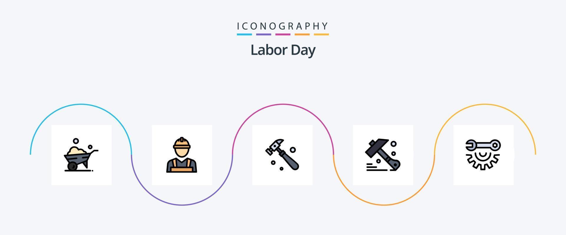 Labor Day Line Filled Flat 5 Icon Pack Including . hand tools. construction. garage tools. tool vector