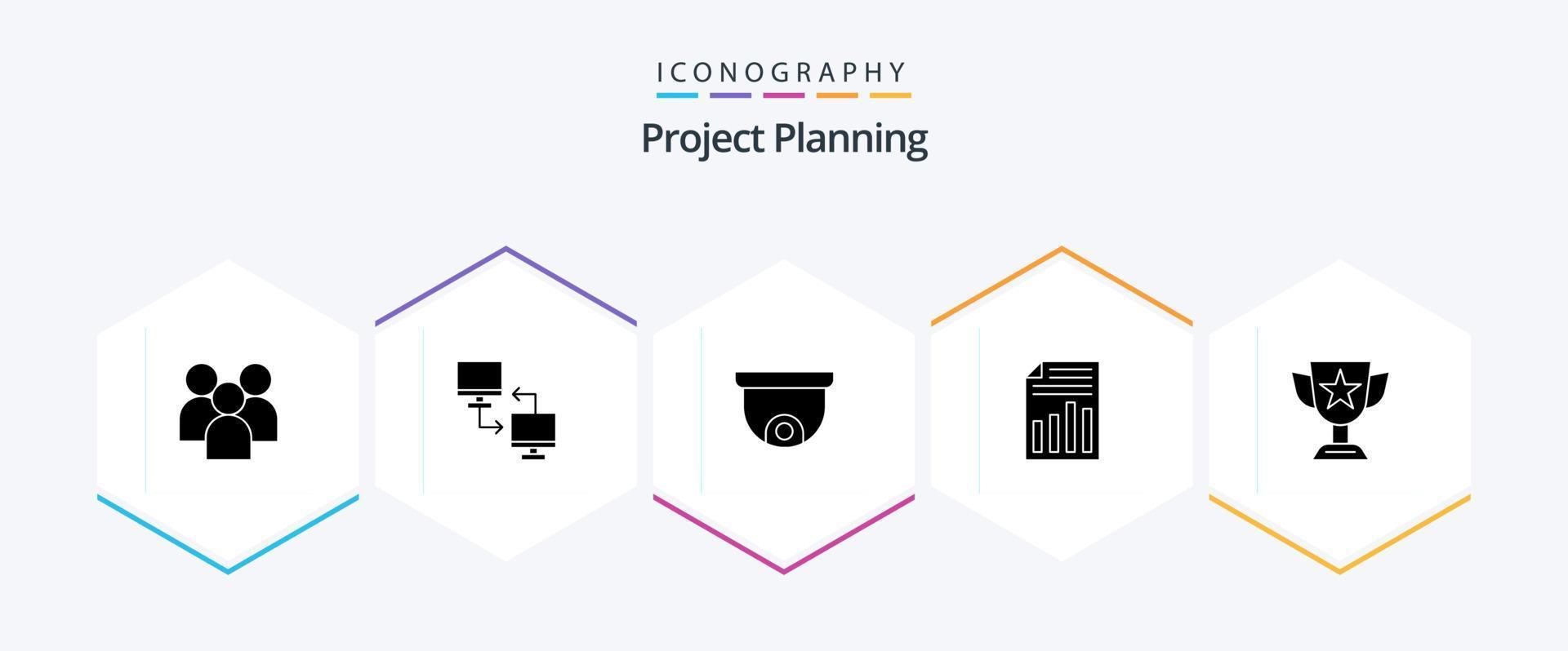 paquete de iconos de 25 glifos de planificación de proyectos que incluye hoja. página. intercambio. expediente. planificación vector