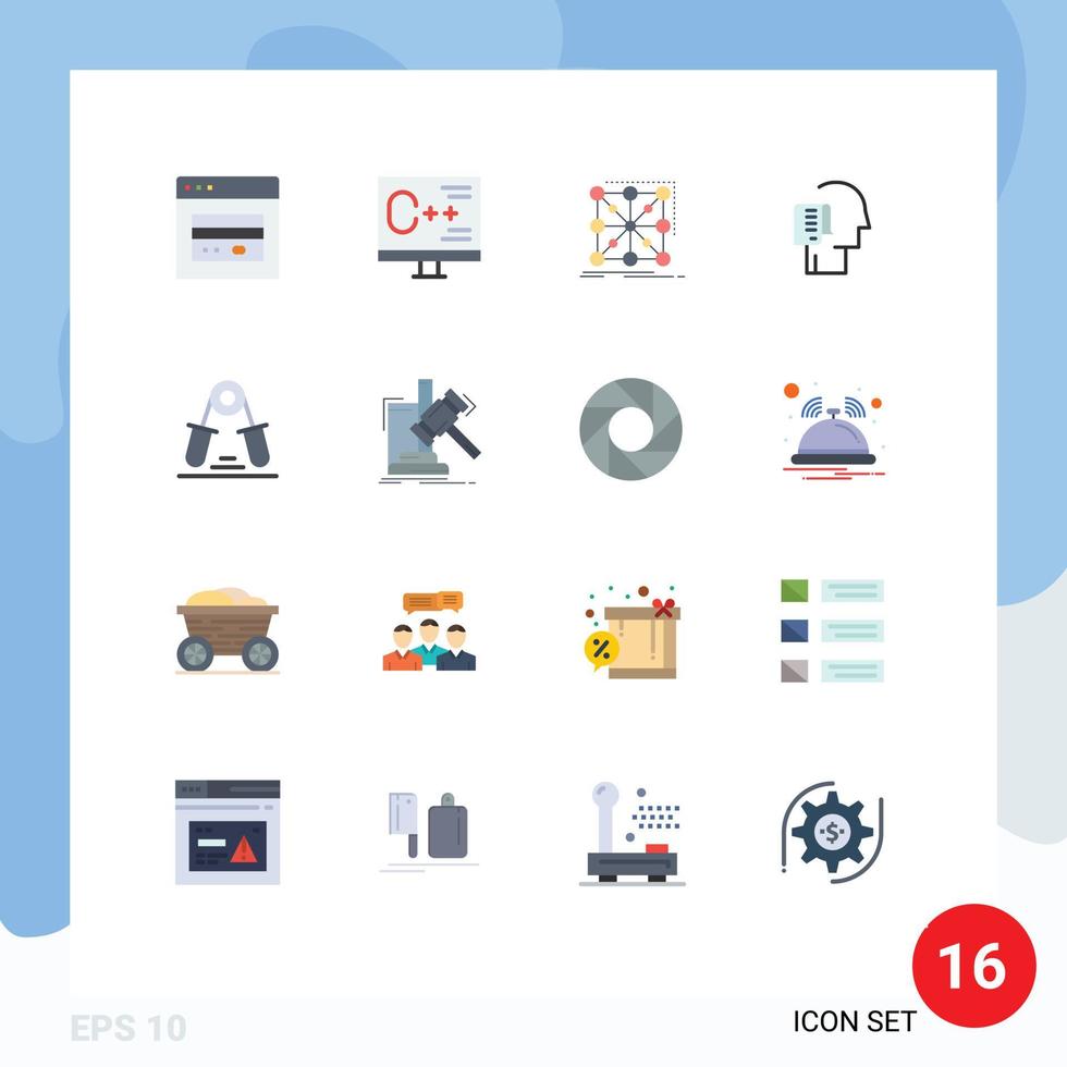16 símbolos universales de signos de color plano de programación de lista de programación paquete editable de grupo humano de elementos creativos de diseño de vectores