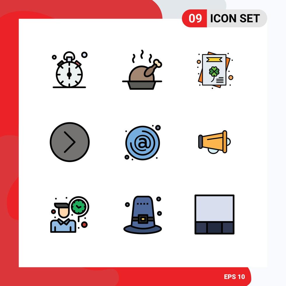 Pictogram Set of 9 Simple Filledline Flat Colors of contact address cultures multimedia media Editable Vector Design Elements