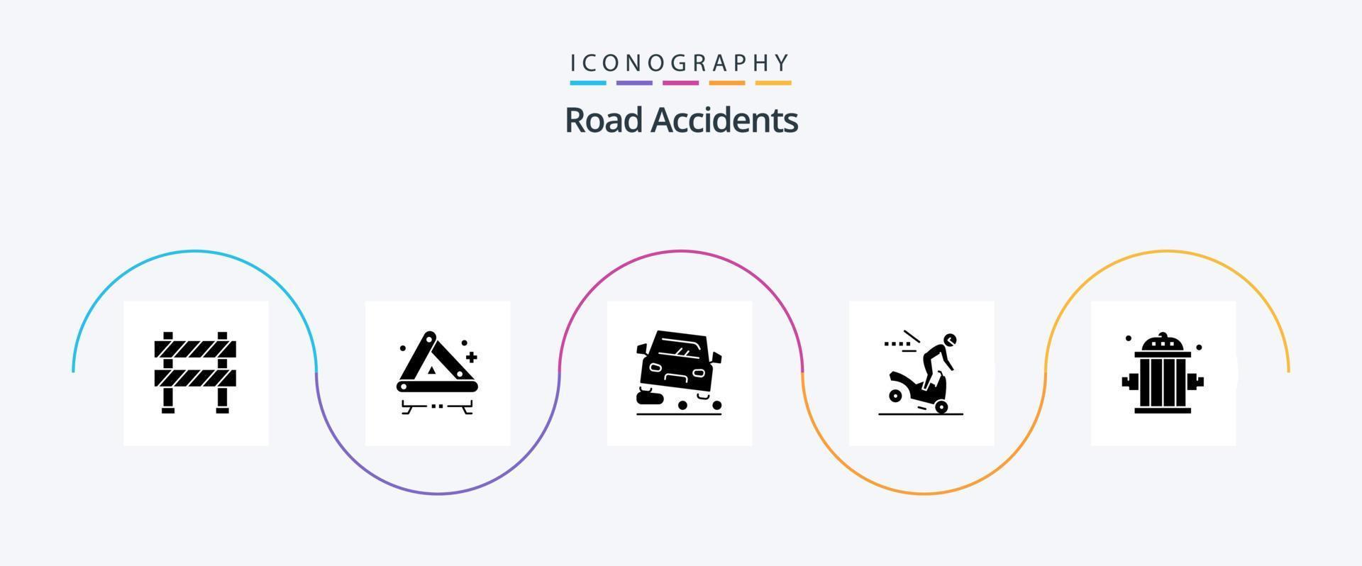 paquete de iconos de glifo 5 de accidentes de tráfico que incluye bombero. moto. signo. peligro. mermelada vector
