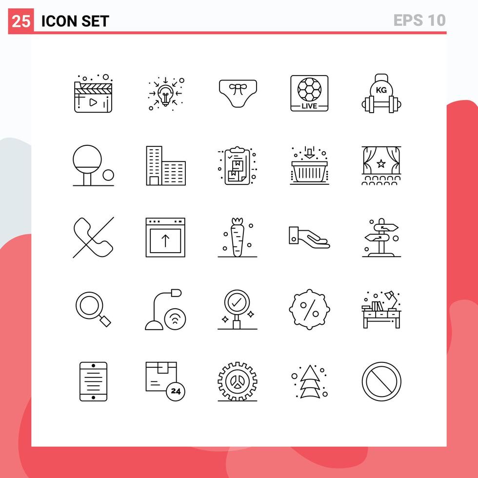 Set of 25 Modern UI Icons Symbols Signs for barbell screen underwear game clothing Editable Vector Design Elements