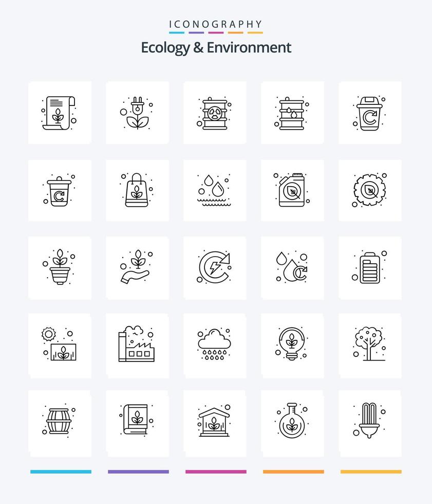 ecología creativa y medio ambiente 25 paquete de iconos de contorno como el reciclaje. petróleo. nuclear. combustible. barril vector