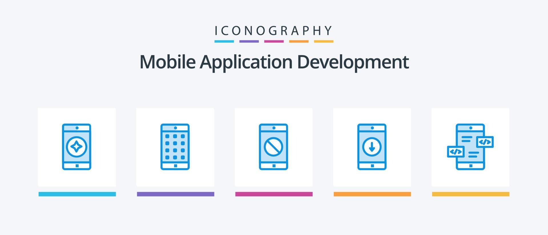 Mobile Application Development Blue 5 Icon Pack Including div. app development. disabled mobile. arrow. mobile application. Creative Icons Design vector