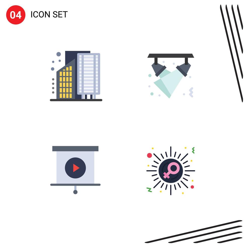 Flat Icon Pack of 4 Universal Symbols of buildings night district disco business Editable Vector Design Elements