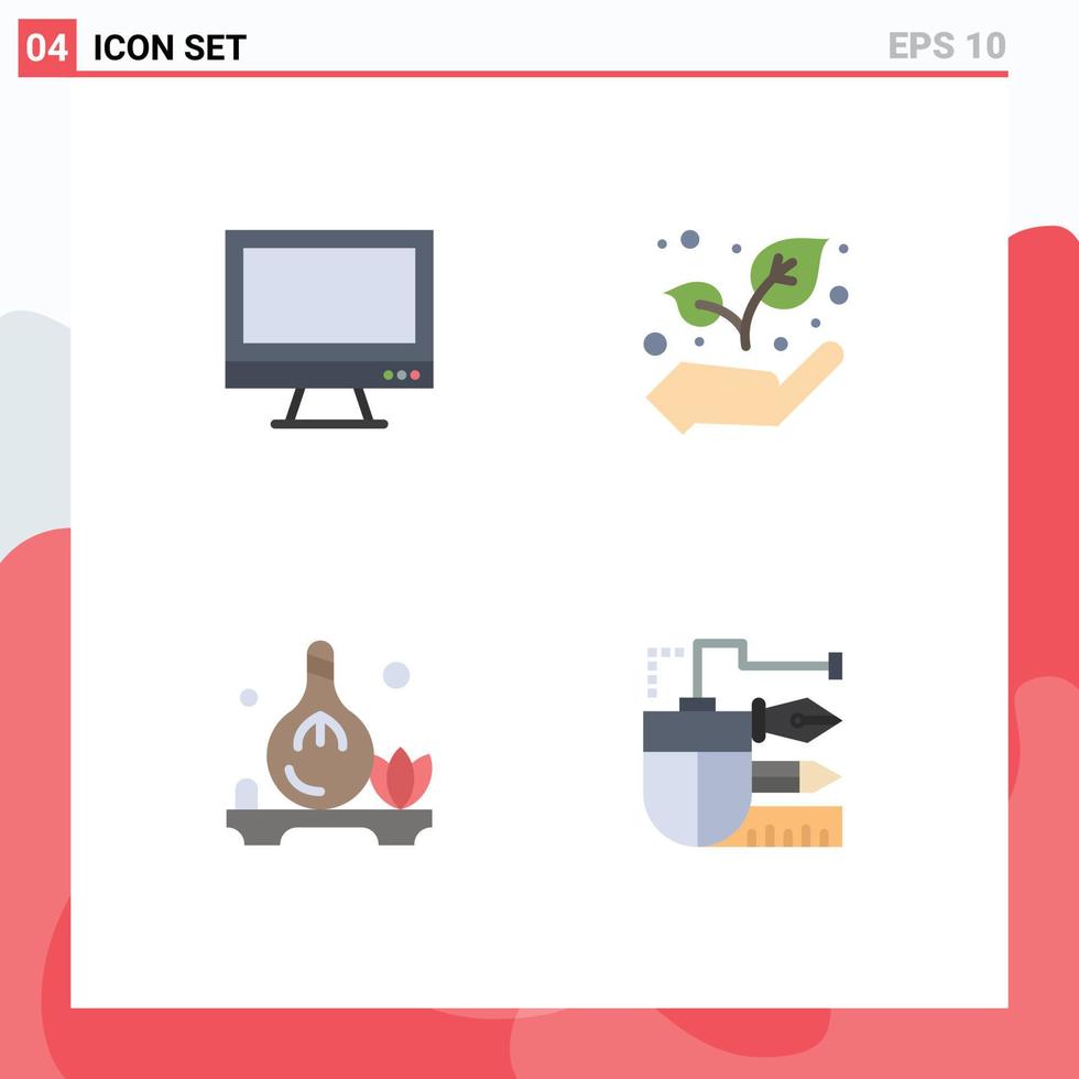 Group of 4 Flat Icons Signs and Symbols for computer oil imac growth aroma Editable Vector Design Elements