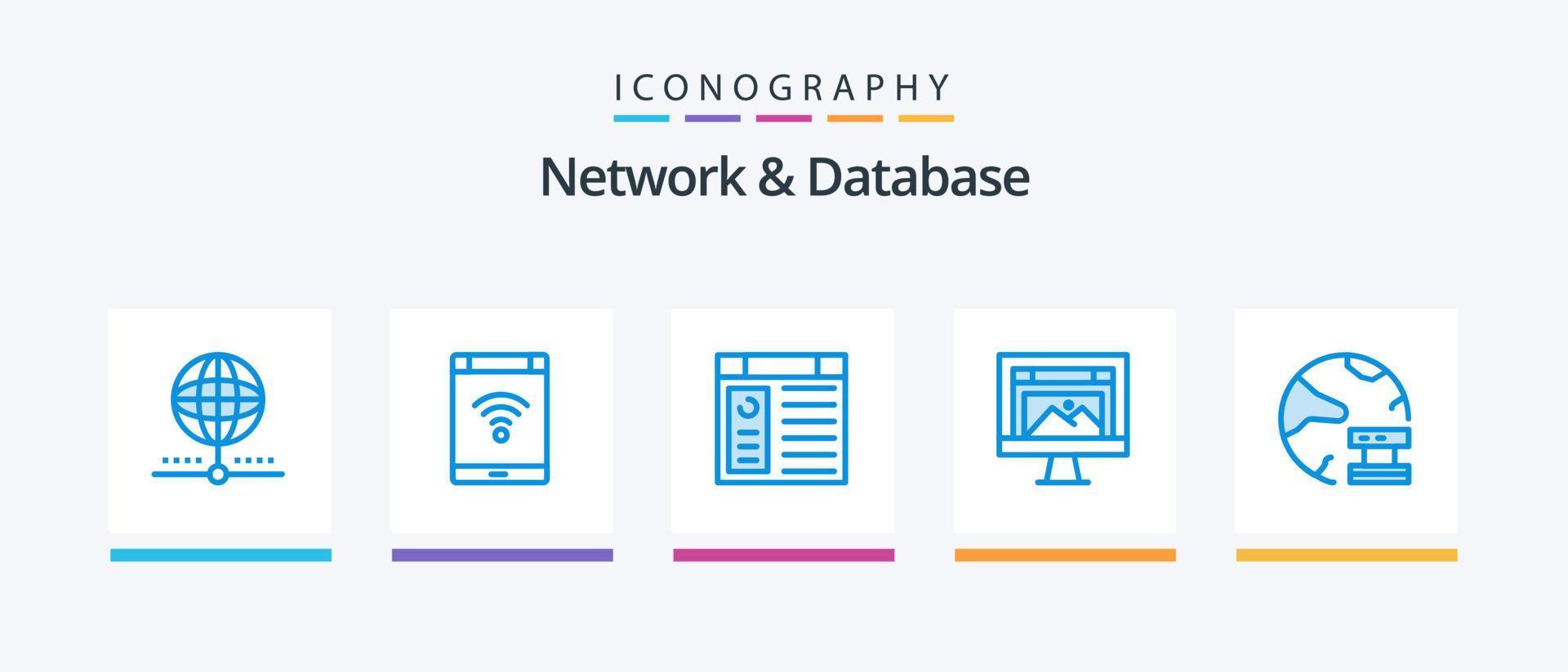 Network And Database Blue 5 Icon Pack Including design. app. phone. page. Creative Icons Design vector