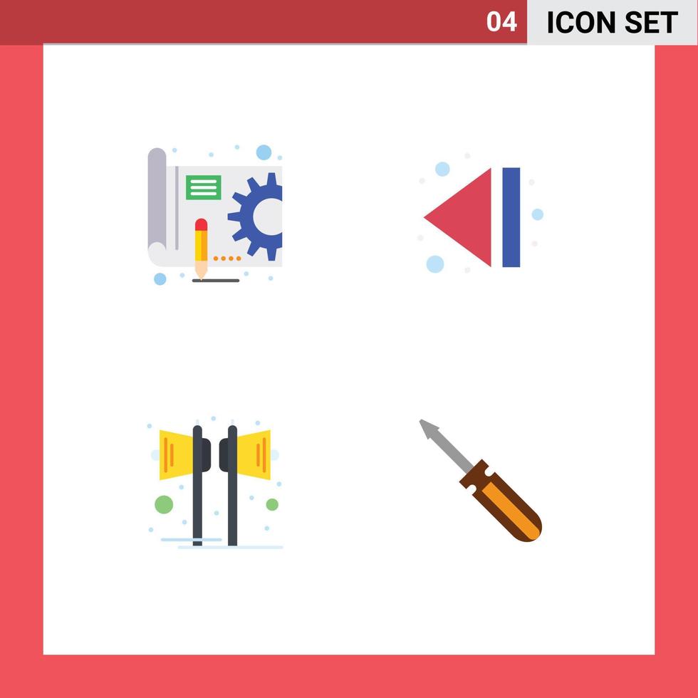 Pictogram Set of 4 Simple Flat Icons of blue print party gear multimedia speaker Editable Vector Design Elements