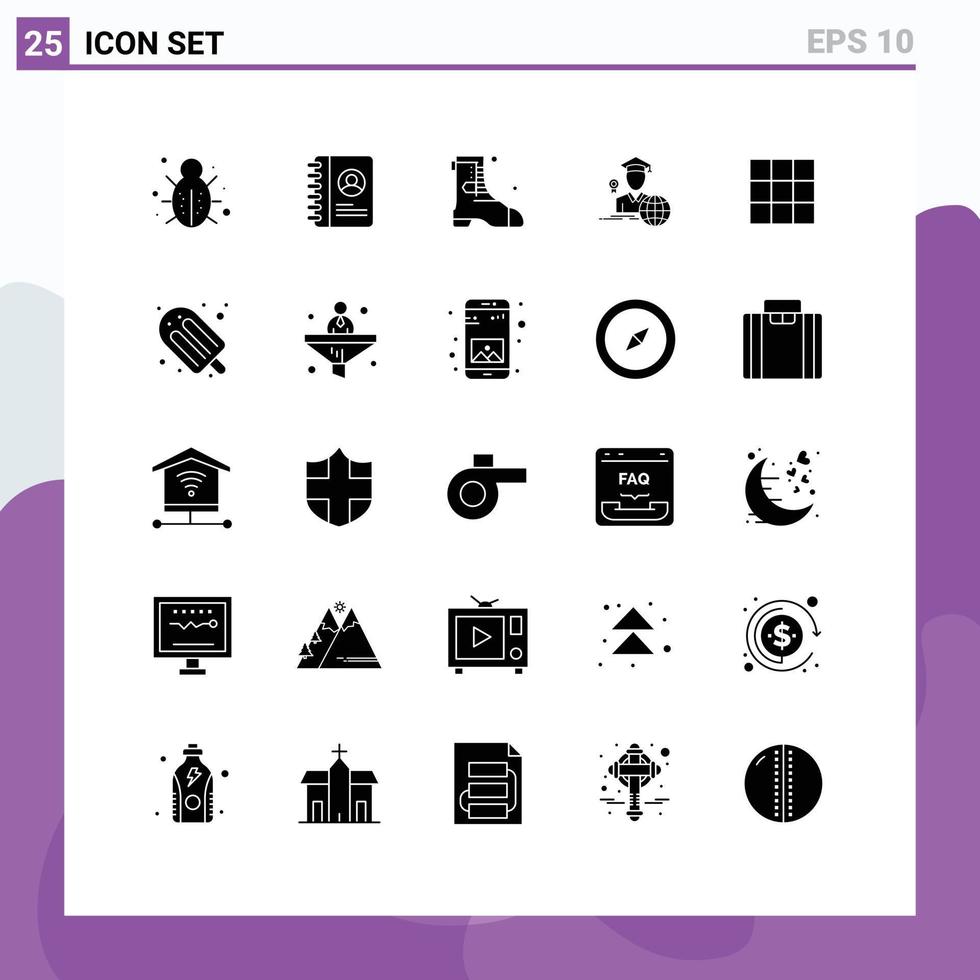Pack of 25 creative Solid Glyphs of basic menu shose scholar avatar Editable Vector Design Elements