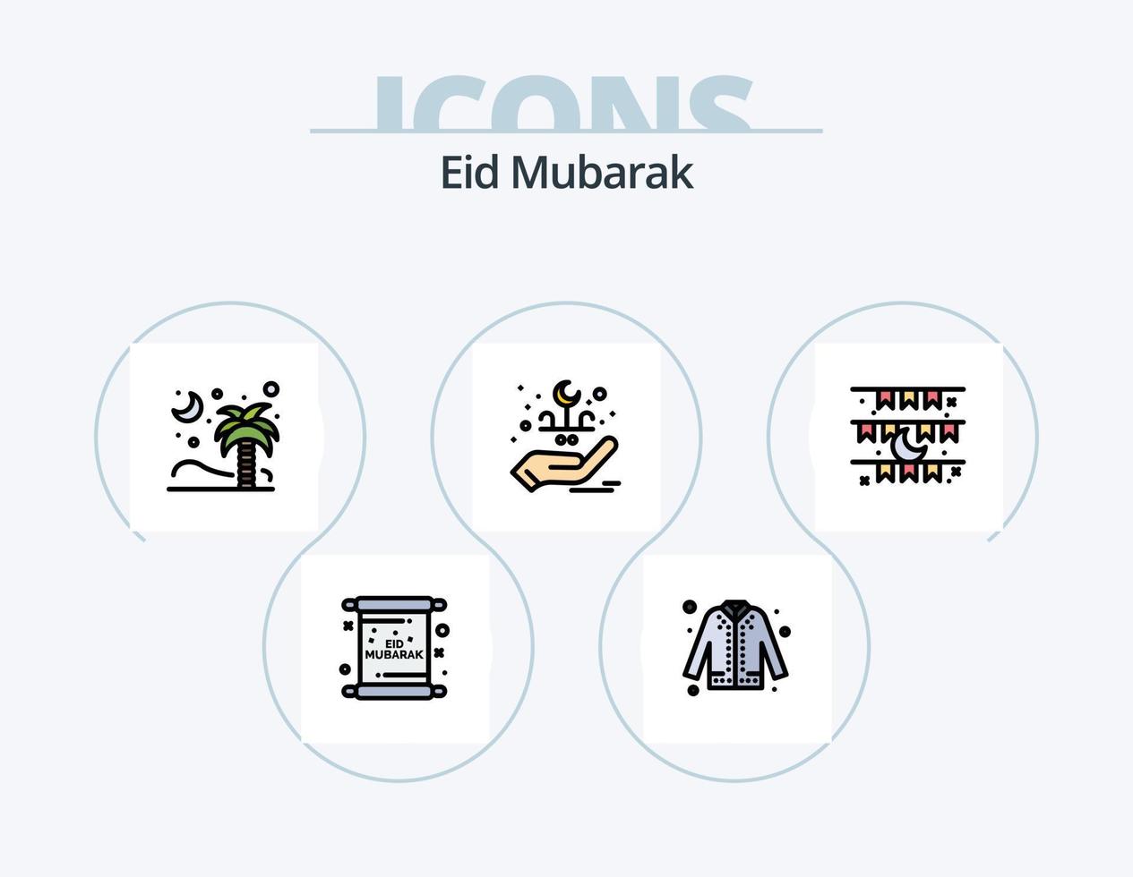 paquete de iconos llenos de línea eid mubarak 5 diseño de iconos. mubarak. invitación. islámico. tarjeta. decoración vector