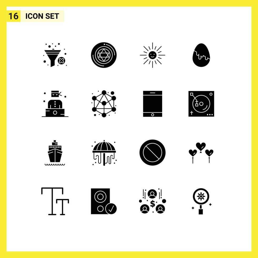 Modern Set of 16 Solid Glyphs and symbols such as criminal egg brightness easter egg decoration Editable Vector Design Elements