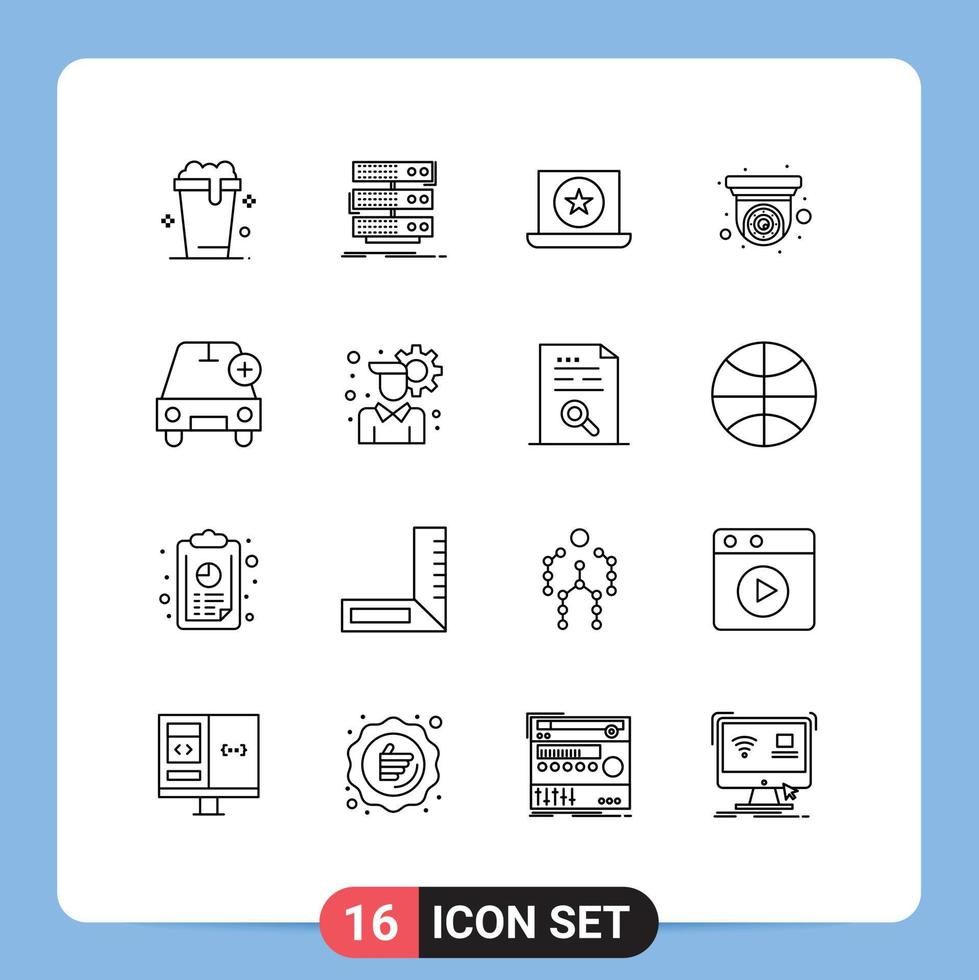 Modern Set of 16 Outlines and symbols such as add security data cctv star Editable Vector Design Elements