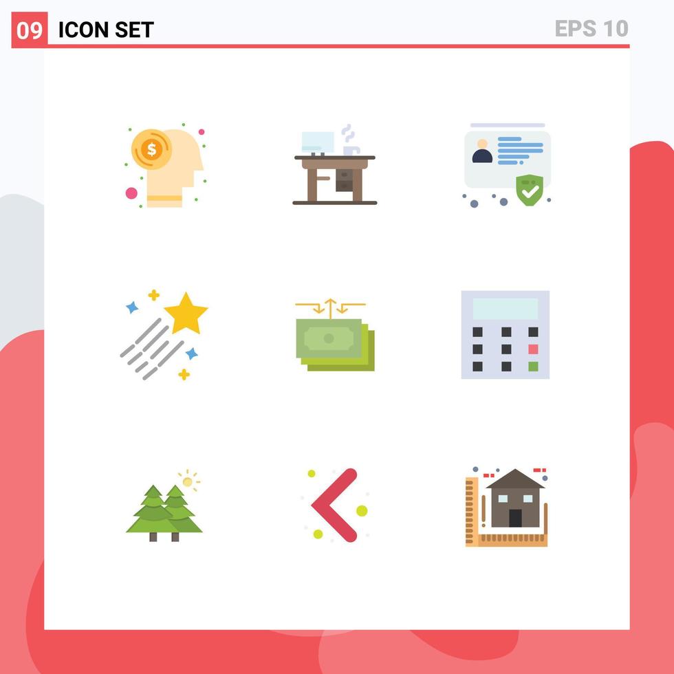 Mobile Interface Flat Color Set of 9 Pictograms of flow star id space asteroid Editable Vector Design Elements