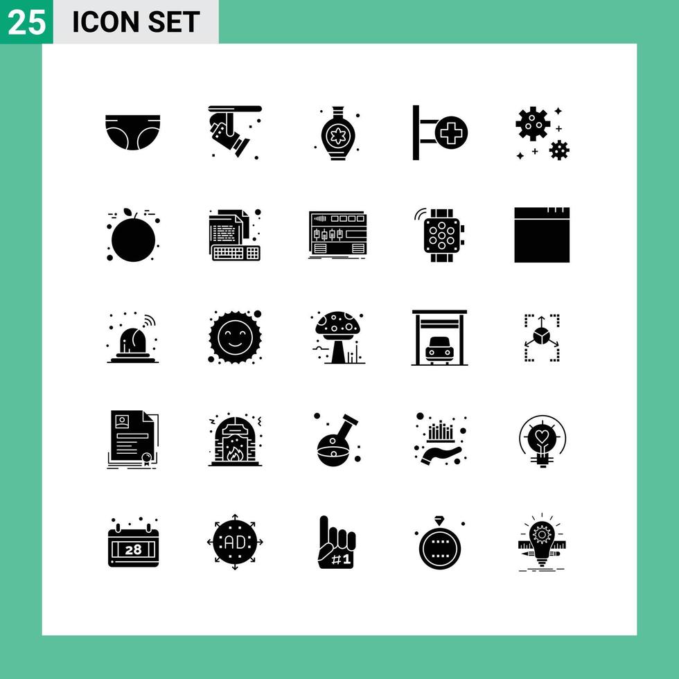 Group of 25 Modern Solid Glyphs Set for space astronaut vase board hospital Editable Vector Design Elements