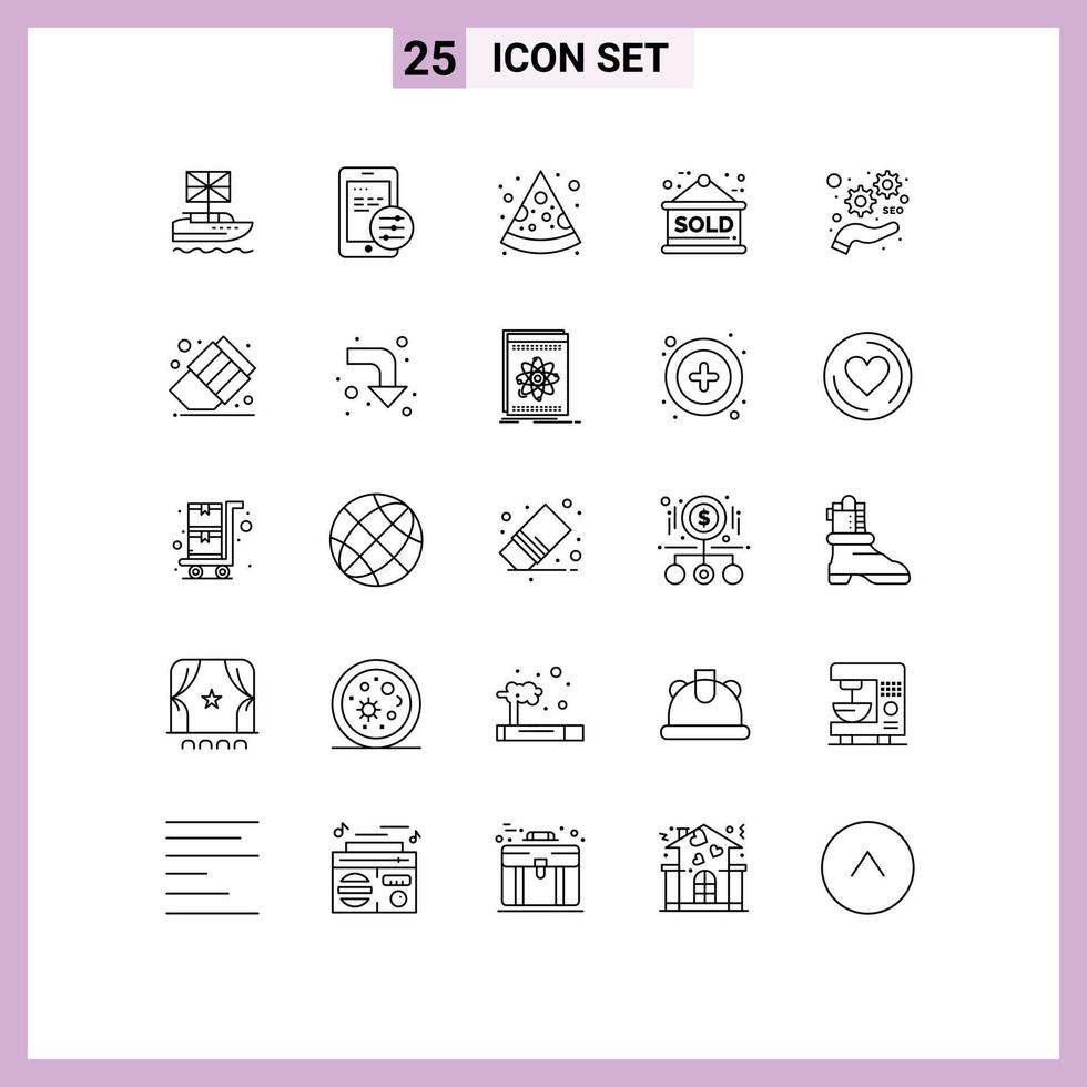 Universal Icon Symbols Group of 25 Modern Lines of seo development food unavailable sold Editable Vector Design Elements