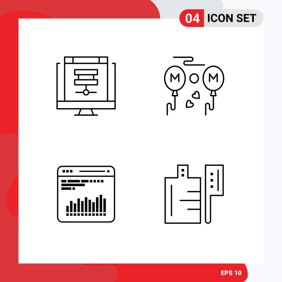 Mobile Interface Line Set of 4 Pictograms of cloud chart online mom chart Editable Vector Design Elements