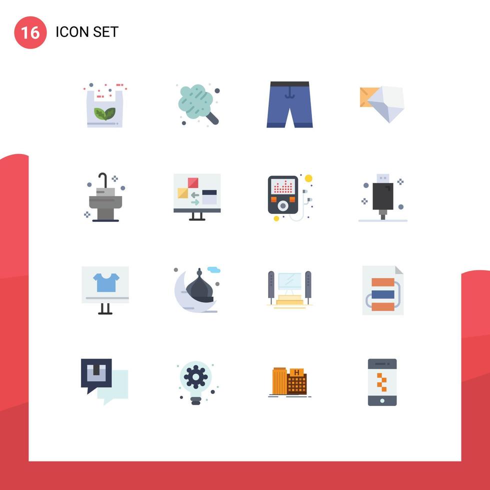 User Interface Pack of 16 Basic Flat Colors of sink message accessories mail shorts Editable Pack of Creative Vector Design Elements