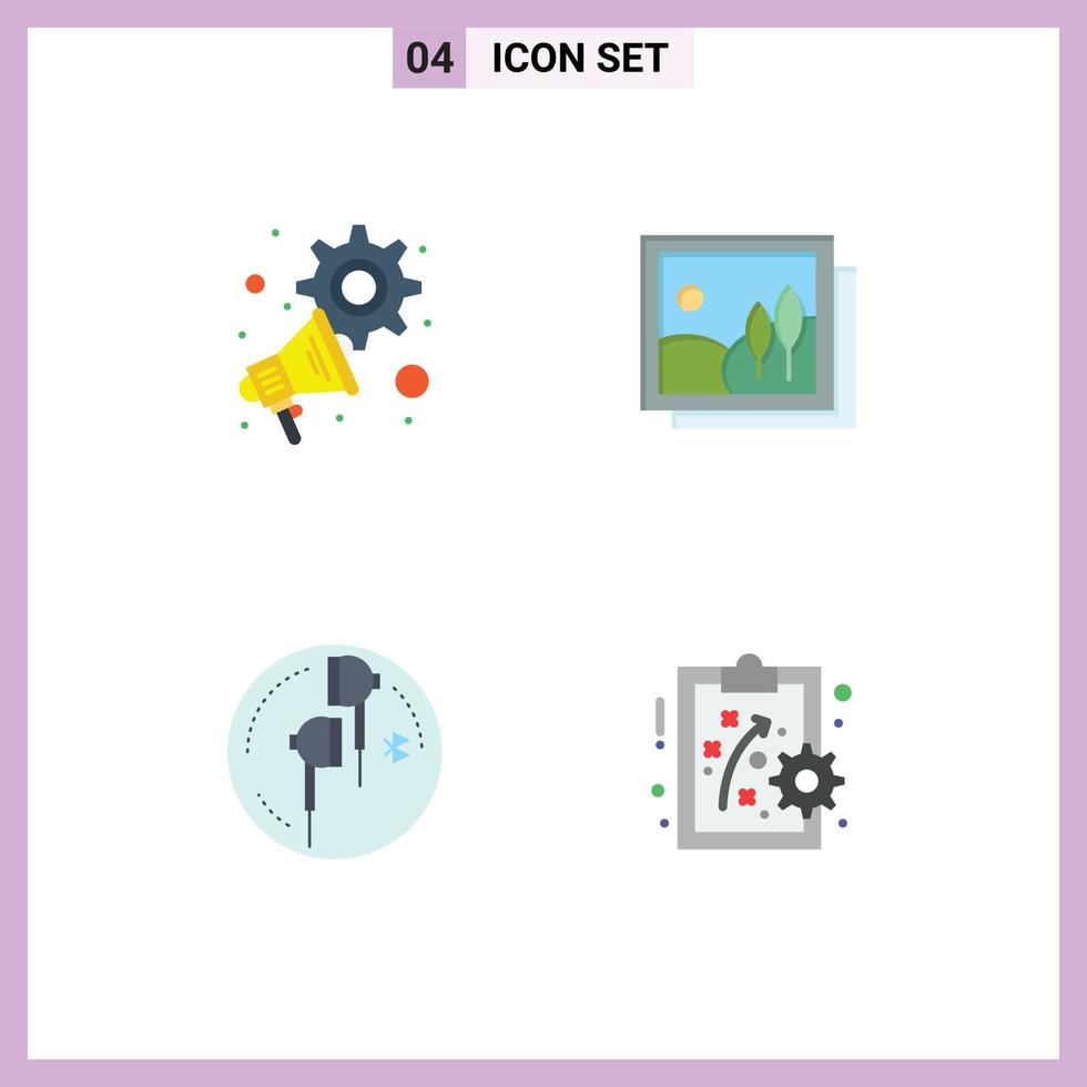 4 Universal Flat Icons Set for Web and Mobile Applications advertising ear settings image bluetooth Editable Vector Design Elements