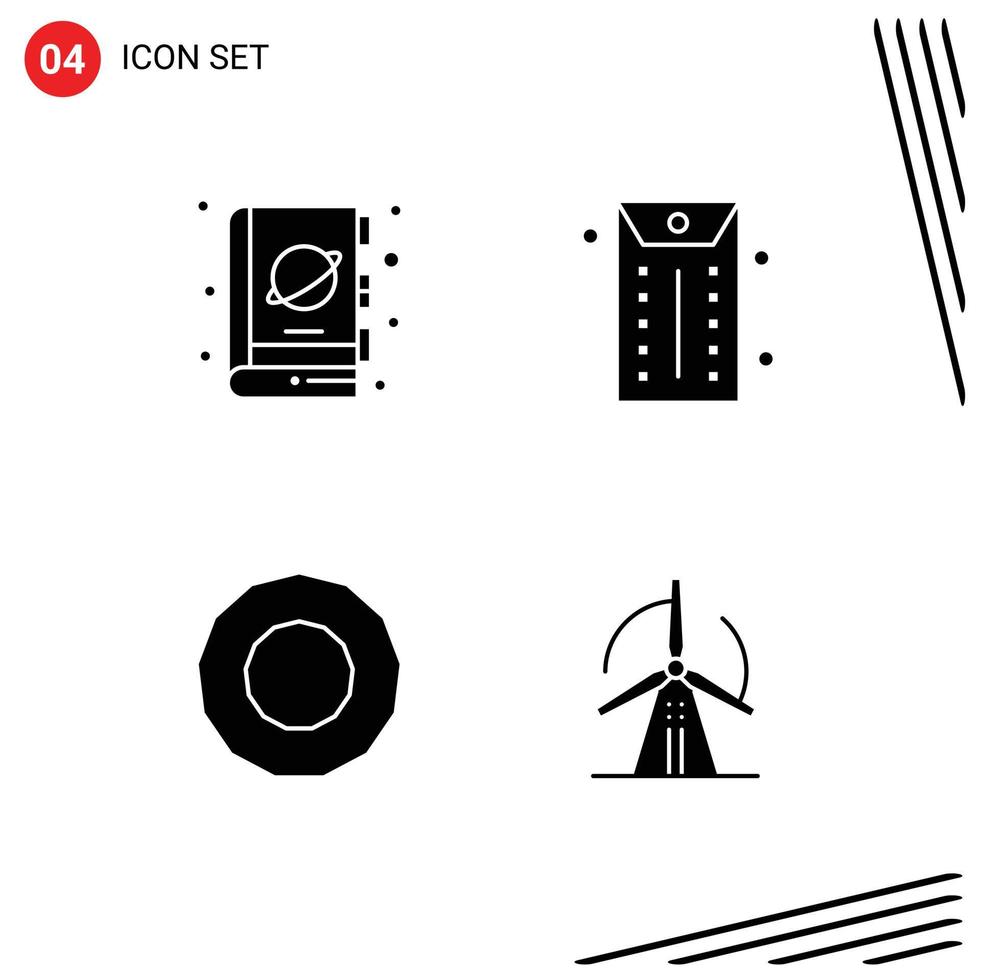 Modern Set of 4 Solid Glyphs and symbols such as book bonus science envelope wind Editable Vector Design Elements