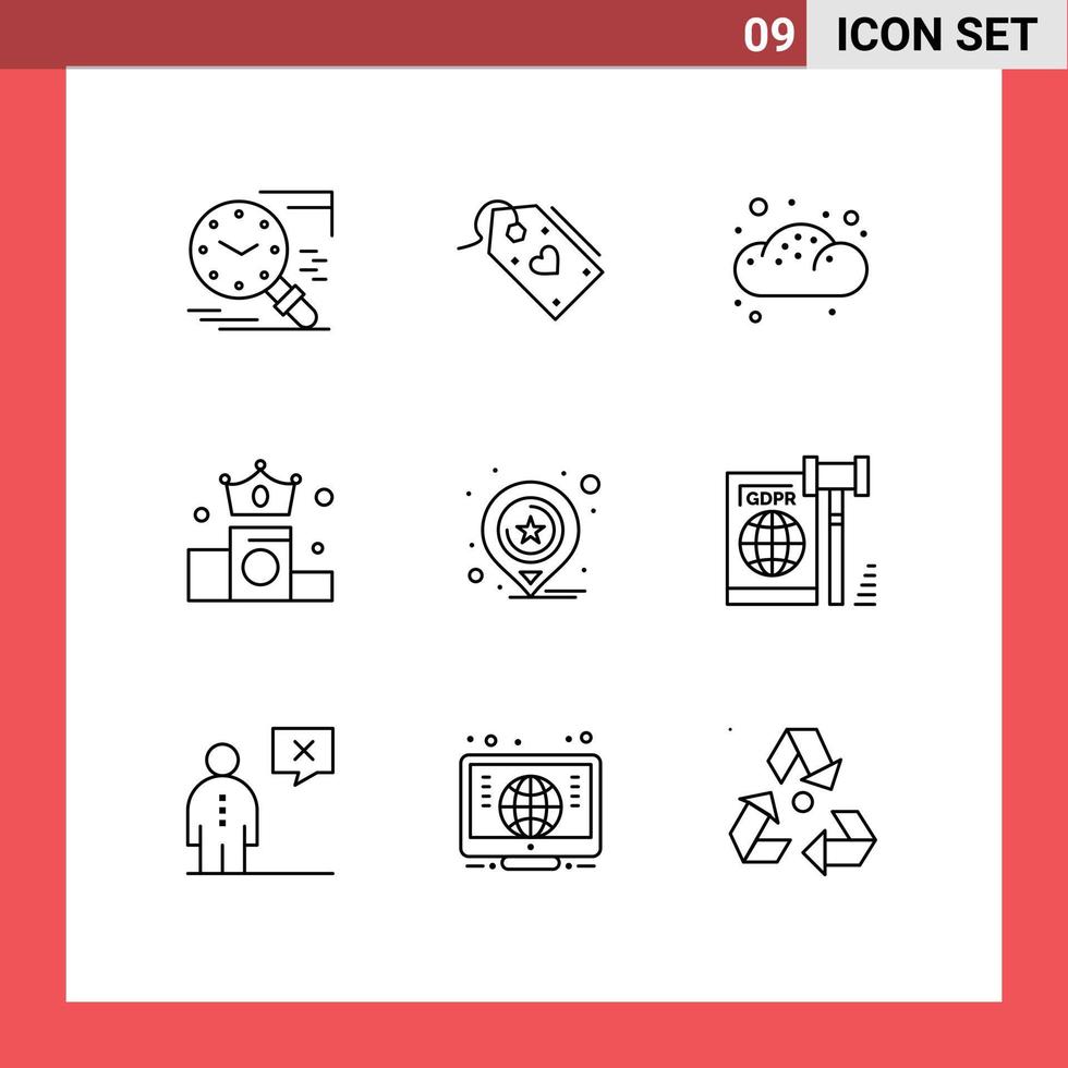 Universal Icon Symbols Group of 9 Modern Outlines of position crown discount business bun Editable Vector Design Elements