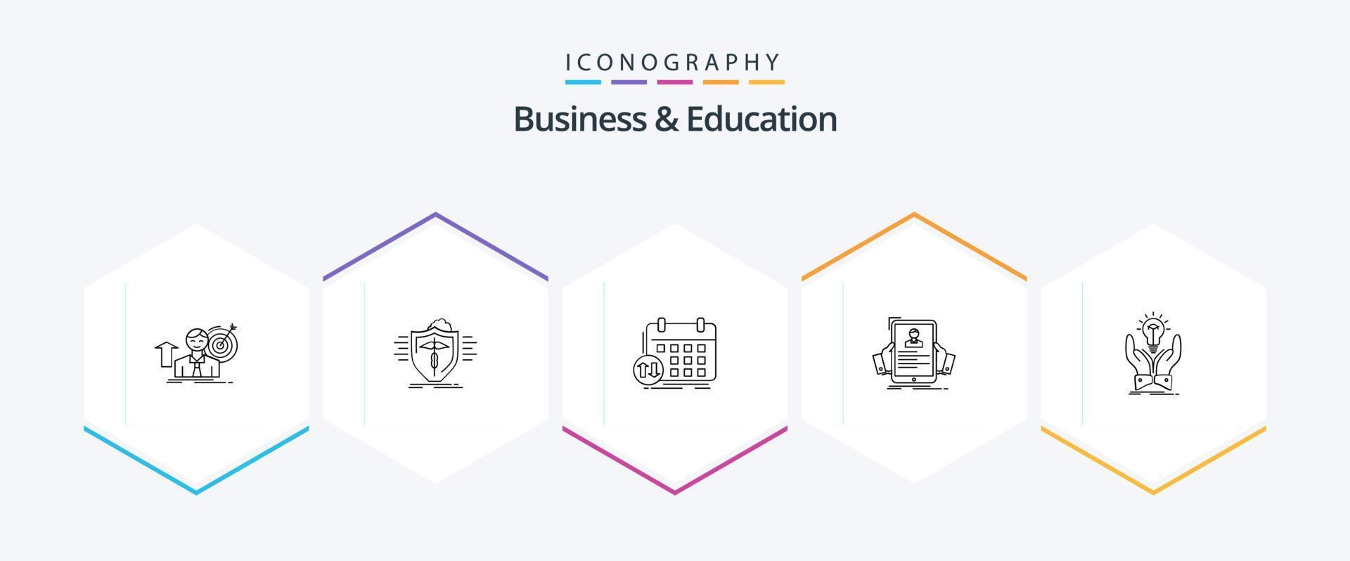 paquete de iconos de 25 líneas de negocios y educación, incluida la contratación. reanudar. proteccion. evento. calendario vector
