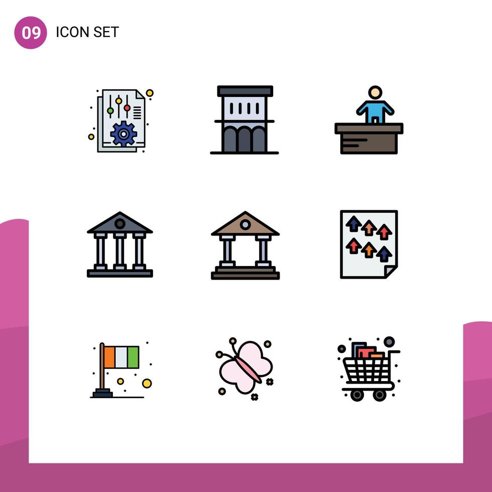 Set of 9 Modern UI Icons Symbols Signs for finance and business columns property banking office Editable Vector Design Elements