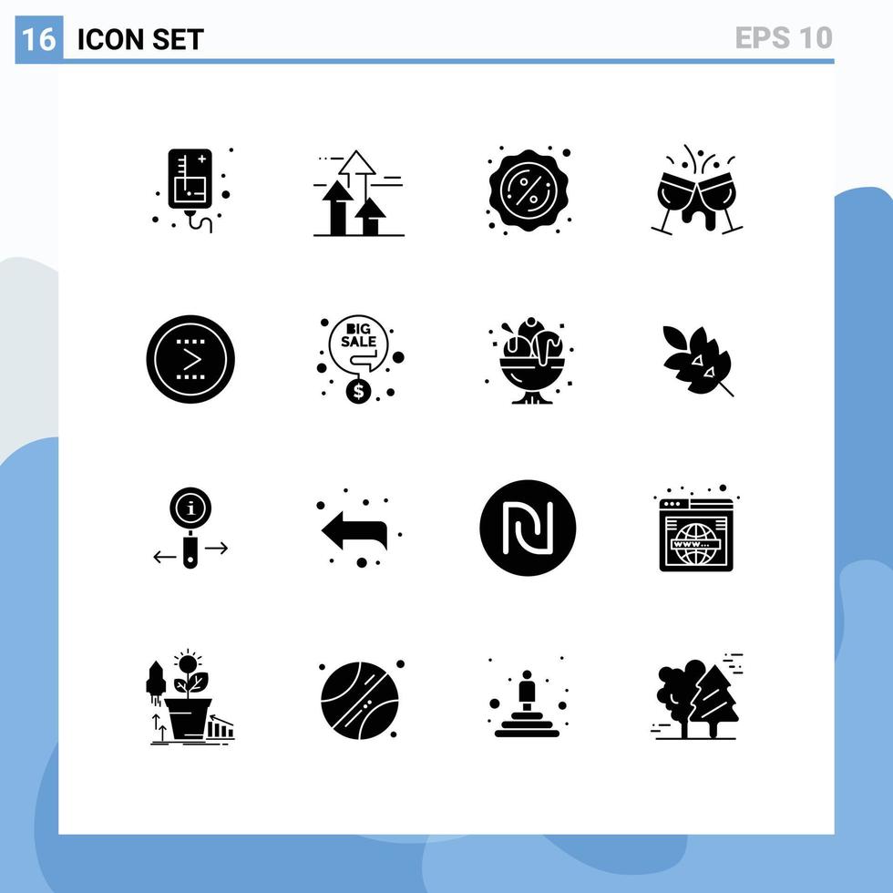 16 Universal Solid Glyph Signs Symbols of arrow drink limits cocktail cafe Editable Vector Design Elements