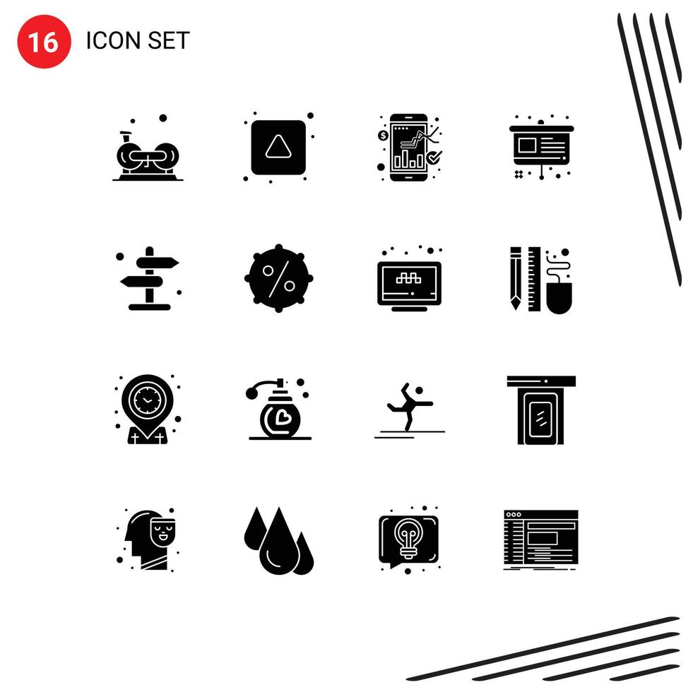 Set of 16 Modern UI Icons Symbols Signs for board easel up chart online trade Editable Vector Design Elements