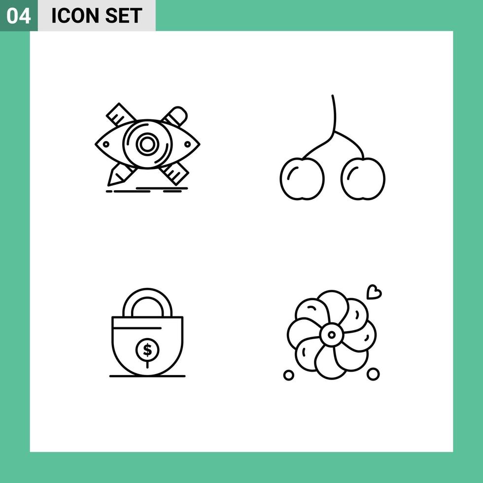 4 Creative Icons Modern Signs and Symbols of design investment sketch cherry lock Editable Vector Design Elements