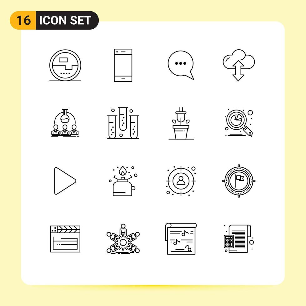 Group of 16 Modern Outlines Set for labortary up ring arrow message Editable Vector Design Elements