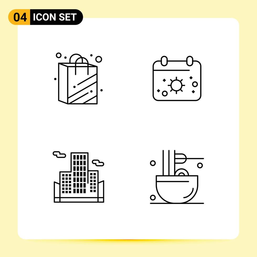 4 Universal Filledline Flat Colors Set for Web and Mobile Applications bag office beach sun drinks Editable Vector Design Elements
