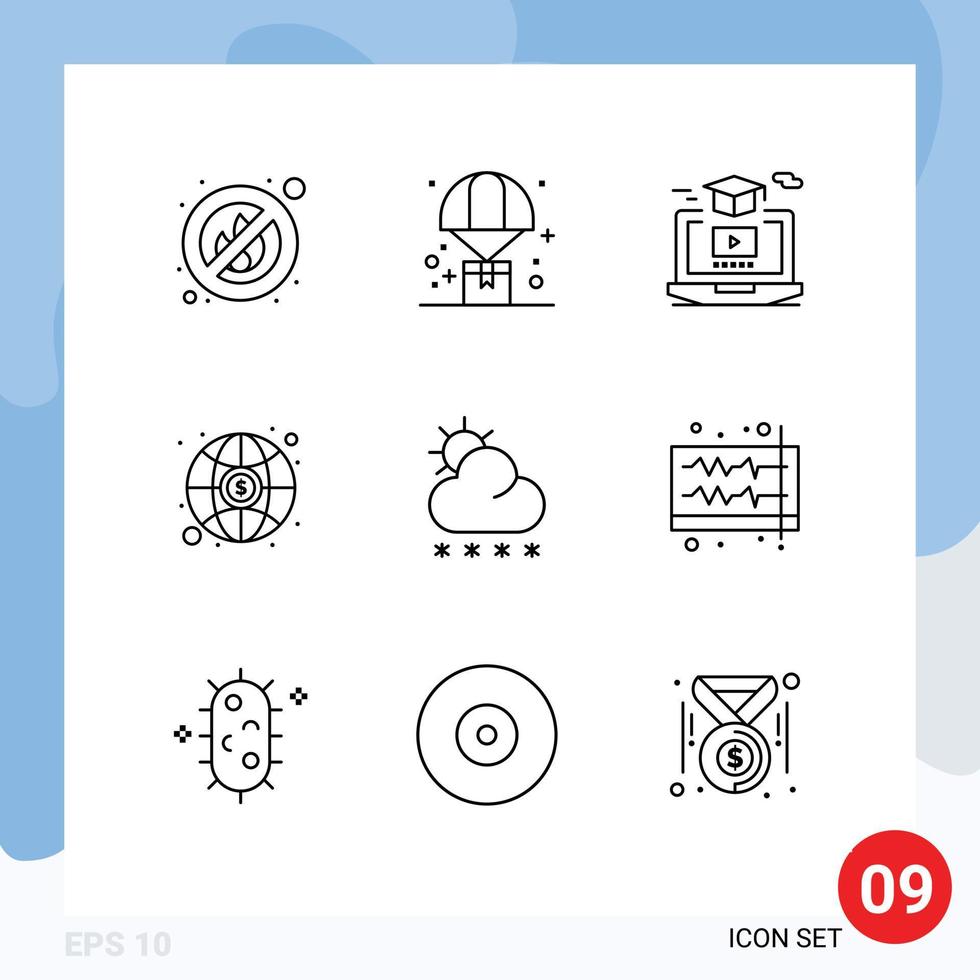 Universal Icon Symbols Group of 9 Modern Outlines of snow money degree investment hat Editable Vector Design Elements