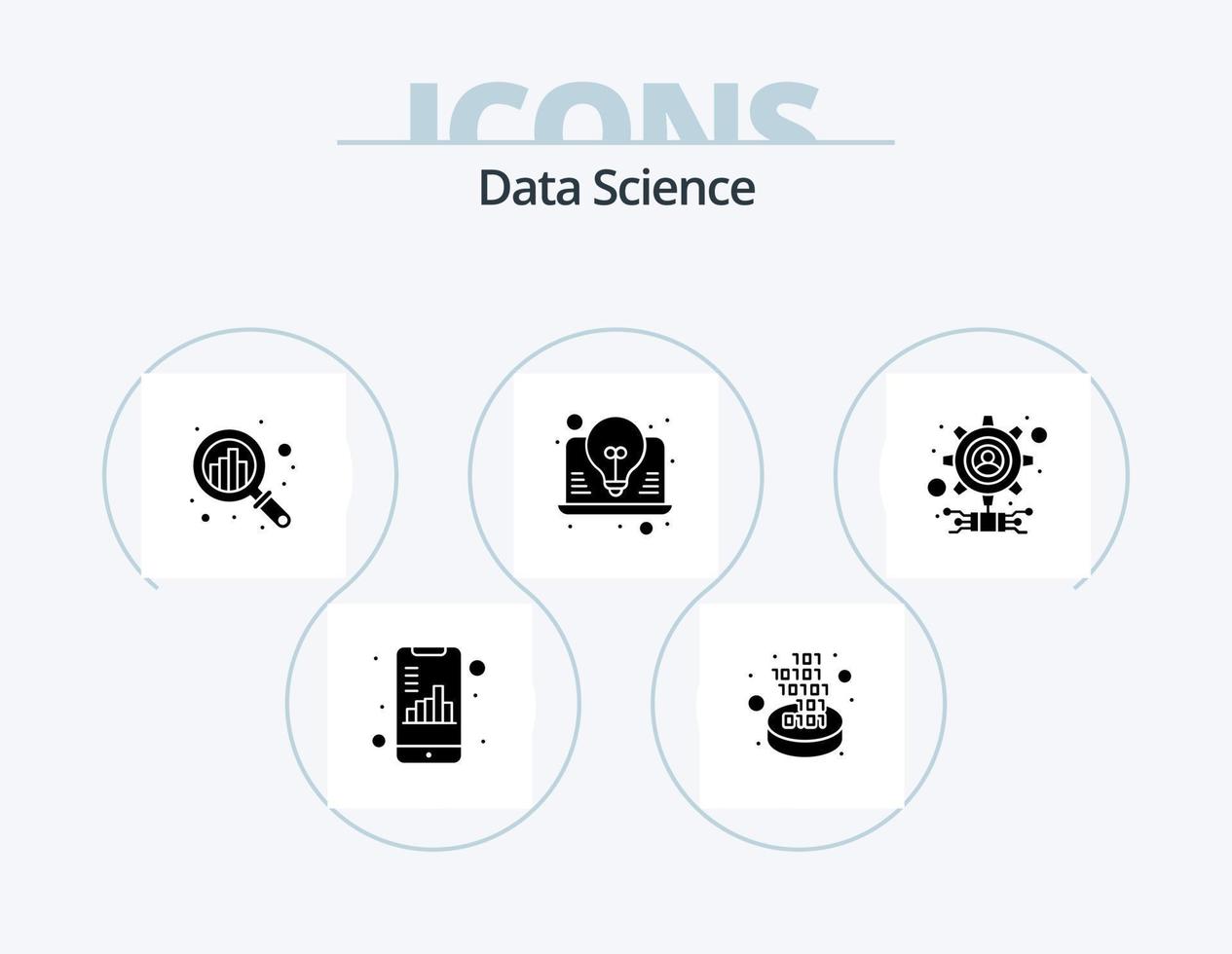 Data Science Glyph Icon Pack 5 Icon Design. gear. laptop. gate. ideas. search vector